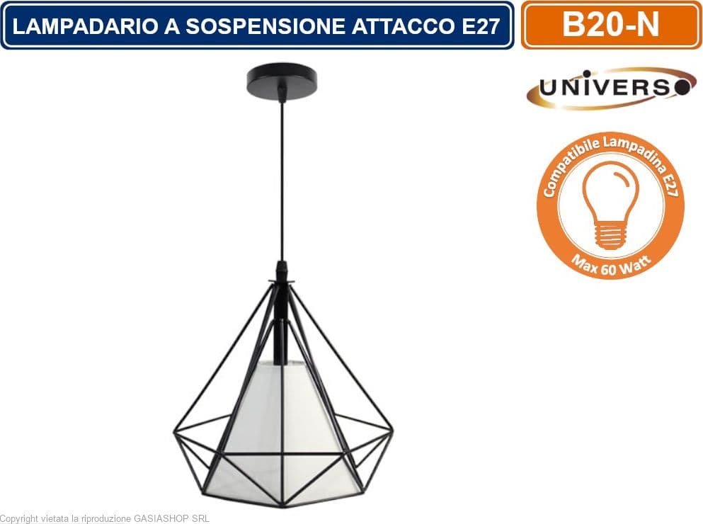 LAMPADARIO MODERNO A SOSPENSIONE CON PARALUME IN METALLO TRAFORATO ATTACCO E27 BIANCO NERO - 2
