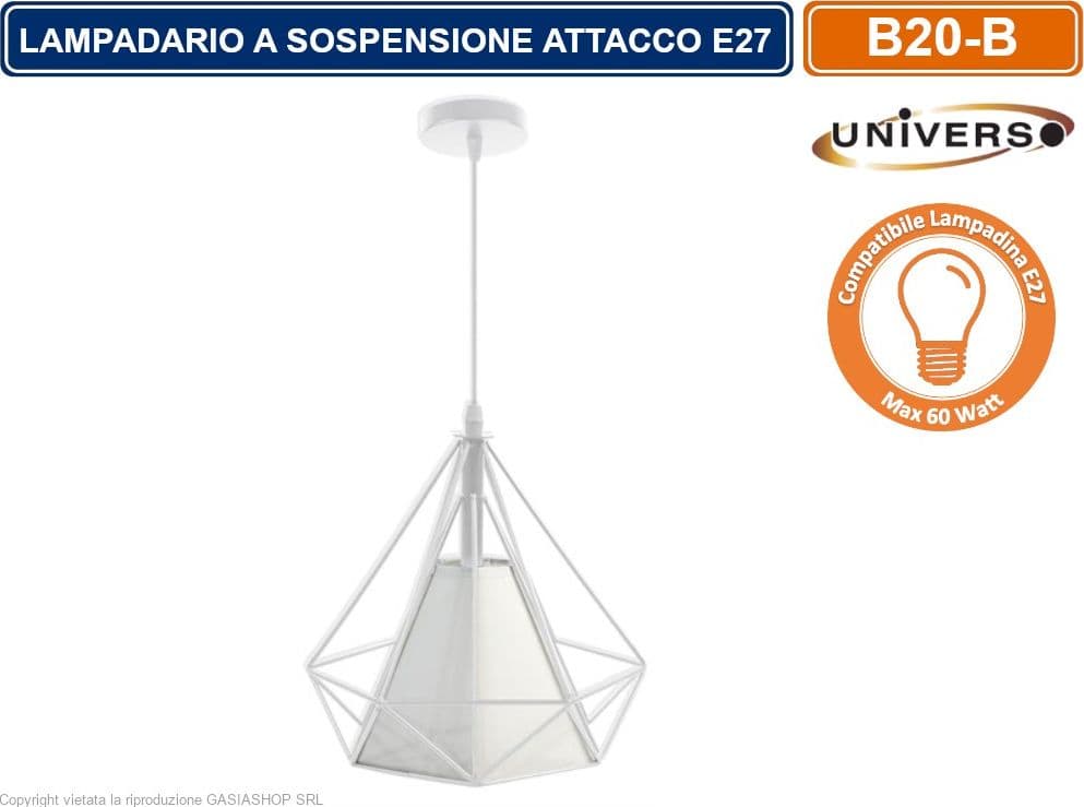 LAMPADARIO MODERNO A SOSPENSIONE CON PARALUME IN METALLO TRAFORATO ATTACCO E27 BIANCO NERO - 3