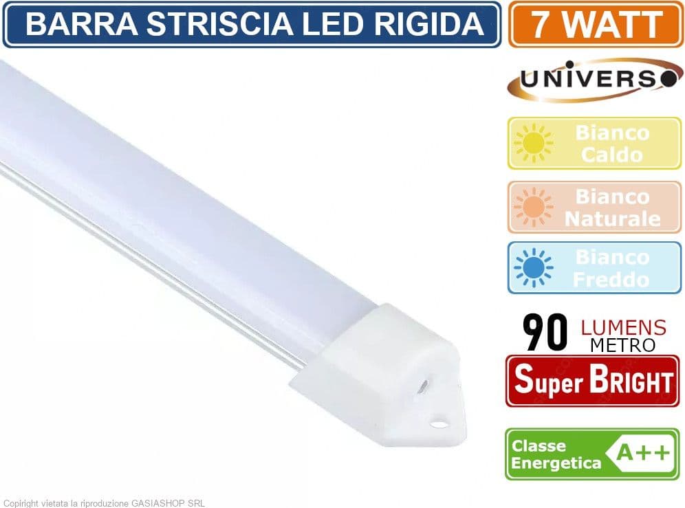 UNIVERSO STRISCIA LED RIGIDA 7W SMD 3014 MONOCOLORE CON PROFILO IN ALLUMINIO BARRA DA 60 CM - 2