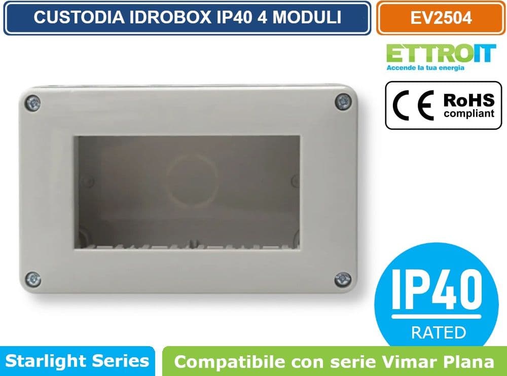 ETTROIT EV2504 CUSTODIA ESTERNA IDROBOX 4 MODULI IP40 COMPATIBILE SERIE VIMAR PLANA - 2