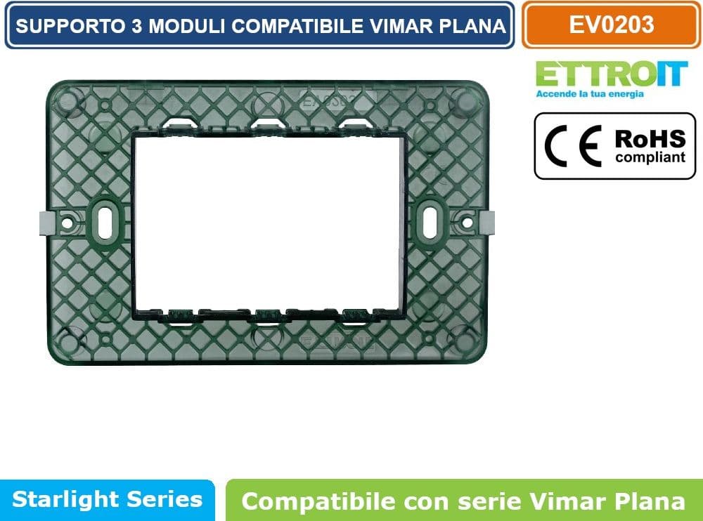 SUPPORTO 3 MODULI 3M PER SCATOLA CASSETTA 503 COMPATIBILE VIMAR SERIE PLANA - ETTROIT - 2