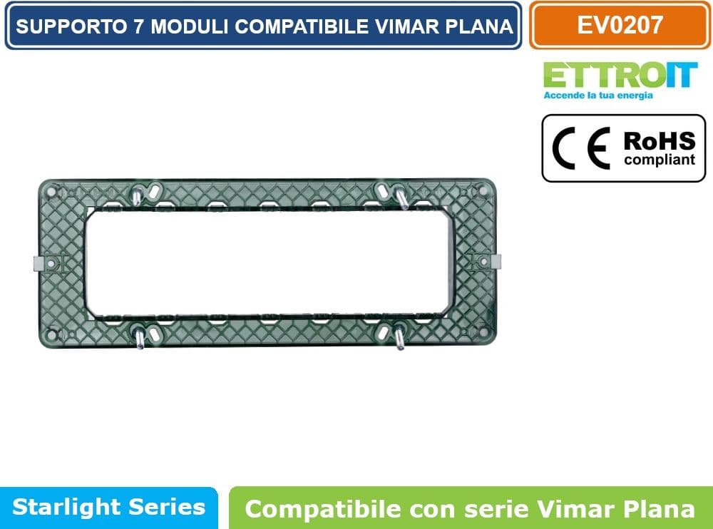 SUPPORTO 7 MODULI 7M PER SCATOLA CASSETTA 507 COMPATIBILE VIMAR PLANA - ETTROIT - 2