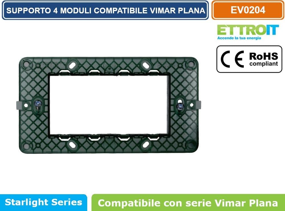 SUPPORTO 4 MODULI 4M PER SCATOLA CASSETTA 504 COMPATIBILE VIMAR PLANA - ETTROIT
