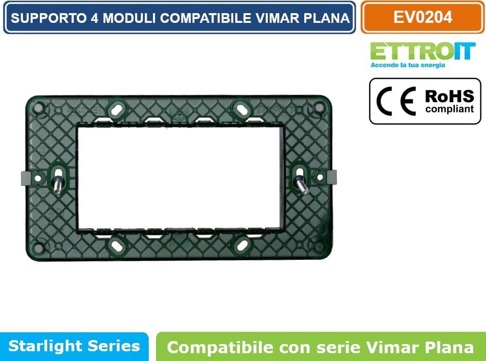 SUPPORTO 4 MODULI 4M PER SCATOLA CASSETTA 504 COMPATIBILE VIMAR PLANA - ETTROIT - 2