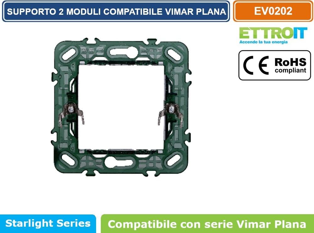 SUPPORTO 2 MODULI 2M PER SCATOLA CASSETTA 502 COMPATIBILE VIMAR - ETTROIT - 2