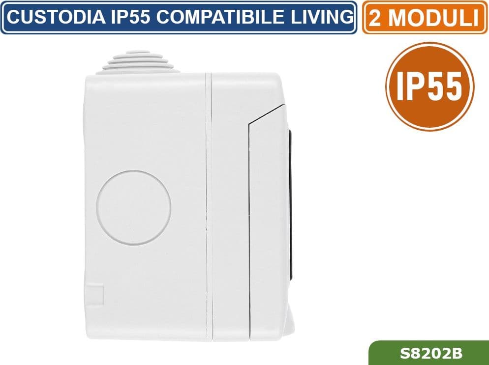 CUSTODIA CONTENITORE DA PARETE IDROBOX 2 MODULI IP55 COMPATIBILE SERIE BTICINO LIVING - 2