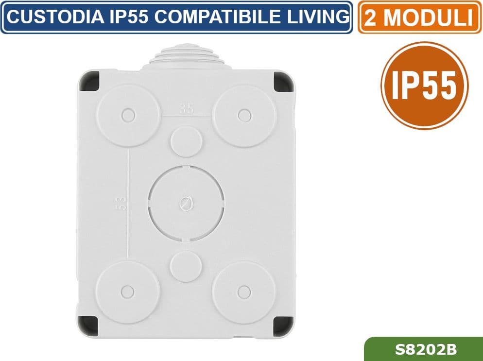 CUSTODIA CONTENITORE DA PARETE IDROBOX 2 MODULI IP55 COMPATIBILE SERIE BTICINO LIVING - 3