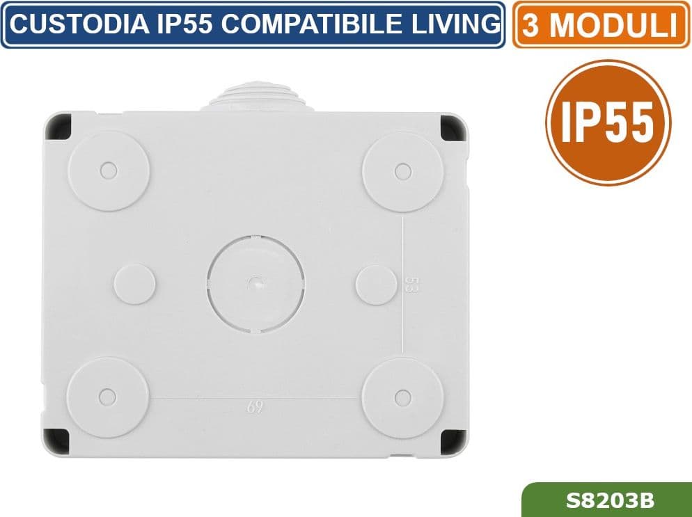 CUSTODIA CONTENITORE DA PARETE IDROBOX 3 MODULI IP55 COMPATIBILE SERIE BTICINO LIVING - 2