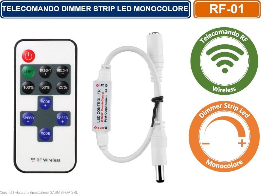 TELECOMANDO RF WIRELESS DIMMER PER STRIP LED MONOCOLORE - 4