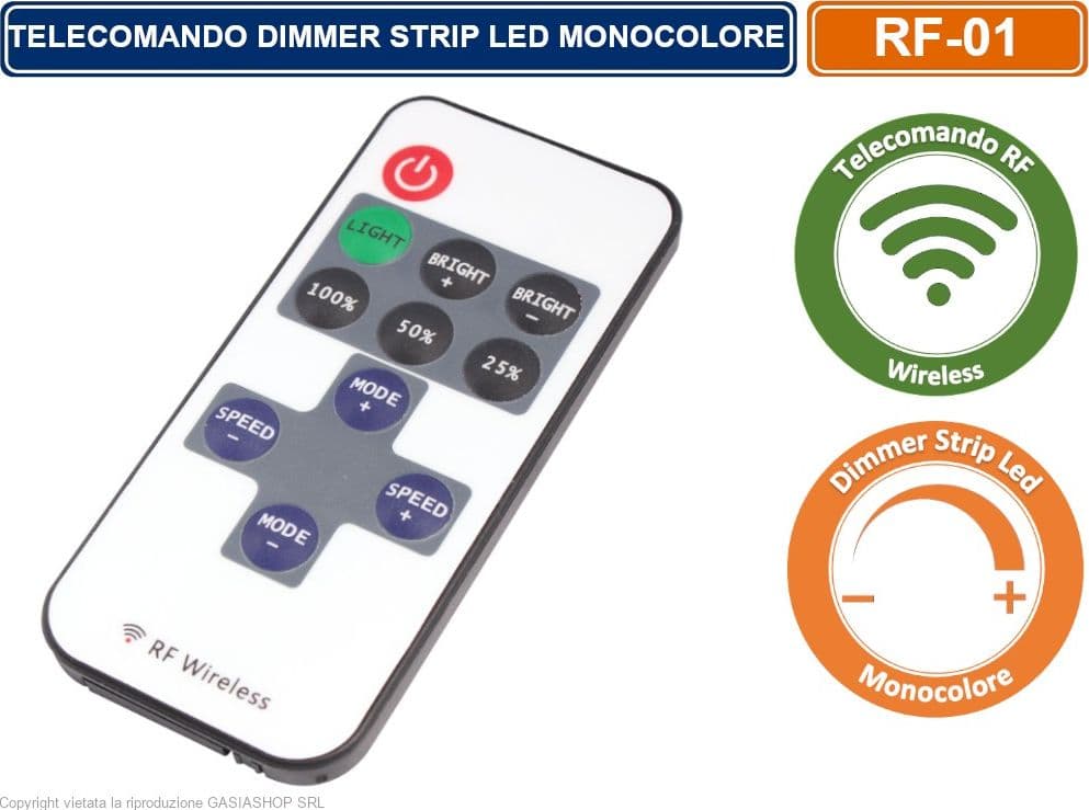 TELECOMANDO RF WIRELESS DIMMER PER STRIP LED MONOCOLORE - 2
