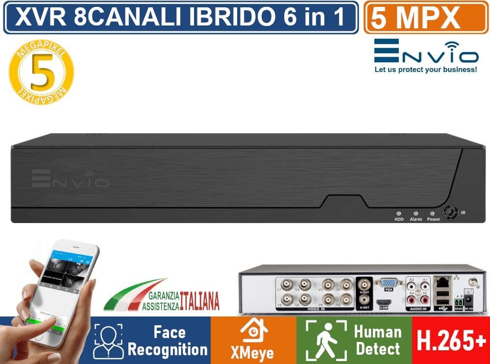 XVR DVR 6in1 AHD CVI TVI CVBS XVI IP 8CH CANALI 5 MP UTC HUMAN DETECT FACE RECOGNITION CLOUD P2P XMEYE - 2
