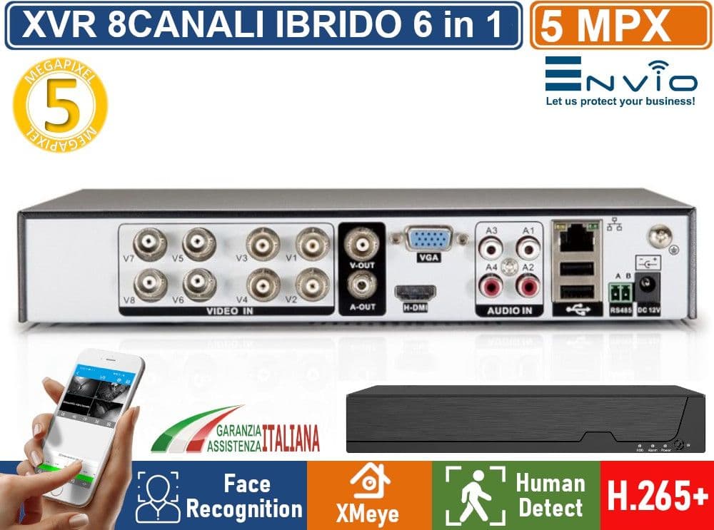 XVR DVR 6in1 AHD CVI TVI CVBS XVI IP 8CH CANALI 5 MP UTC HUMAN DETECT FACE RECOGNITION CLOUD P2P XMEYE - 3