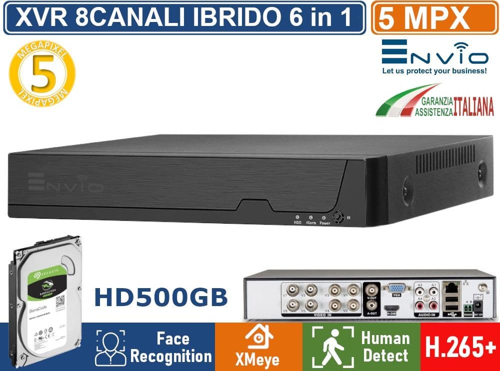 XVR DVR 6in1 AHD CVI TVI CVBS XVI IP 8CH CANALI 5 MP UTC HUMAN DETECT FACE RECOGNITION CLOUD P2P XMEYE - 4