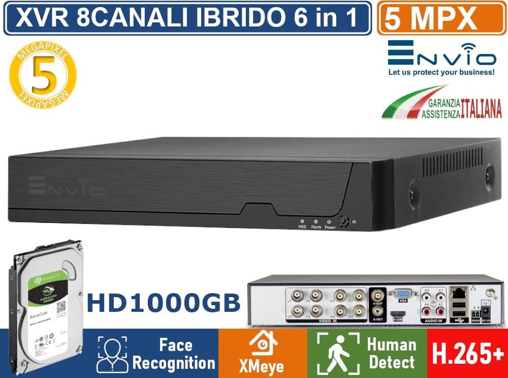 XVR DVR 6in1 AHD CVI TVI CVBS XVI IP 8CH CANALI 5 MP UTC HUMAN DETECT FACE RECOGNITION CLOUD P2P XMEYE - 5