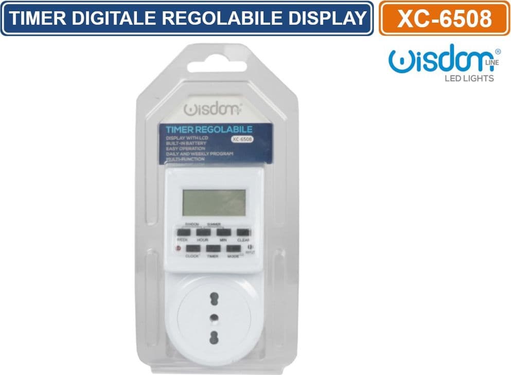 TIMER DIGITALE TEMPORIZZATORE SETTIMANALE PROGRAMMABILE CON PRESA BIVALENTE E DISPLAY LCD - 5