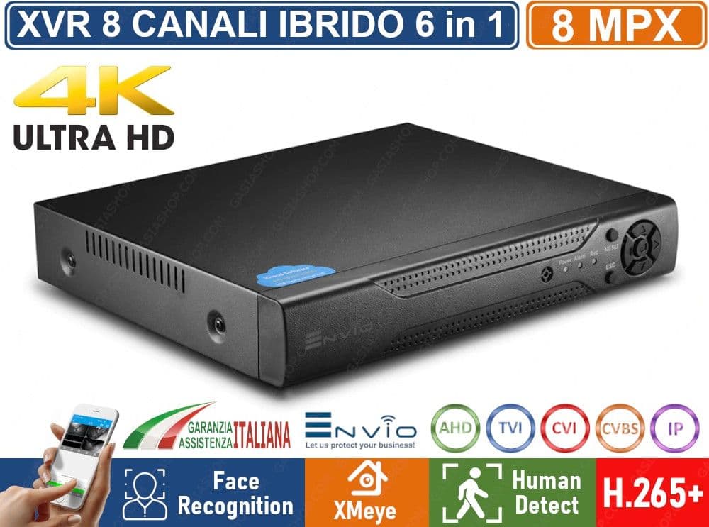 XVR DVR 6in1 AHD CVI TVI CVBS XVI IP 8CH CANALI 8 MP CLOUD P2P UTC FACE RECOGNITION HUMAN DETECT