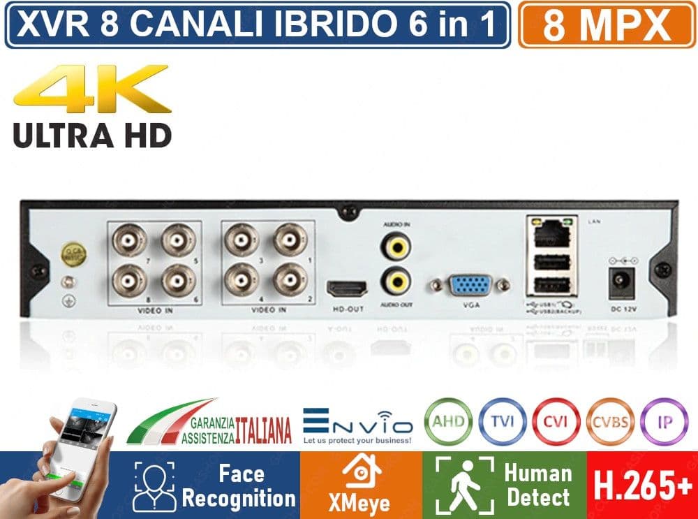 XVR DVR 6in1 AHD CVI TVI CVBS XVI IP 8CH CANALI 8 MP CLOUD P2P UTC FACE RECOGNITION HUMAN DETECT - 2