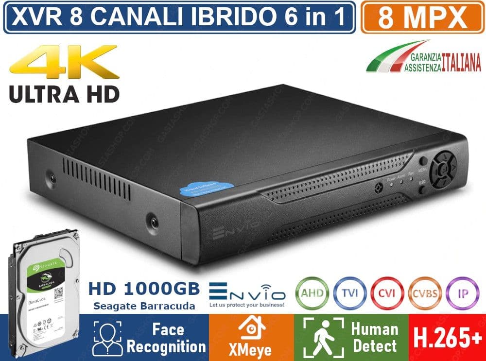 XVR DVR 6in1 AHD CVI TVI CVBS XVI IP 8CH CANALI 8 MP CLOUD P2P UTC FACE RECOGNITION HUMAN DETECT - 3