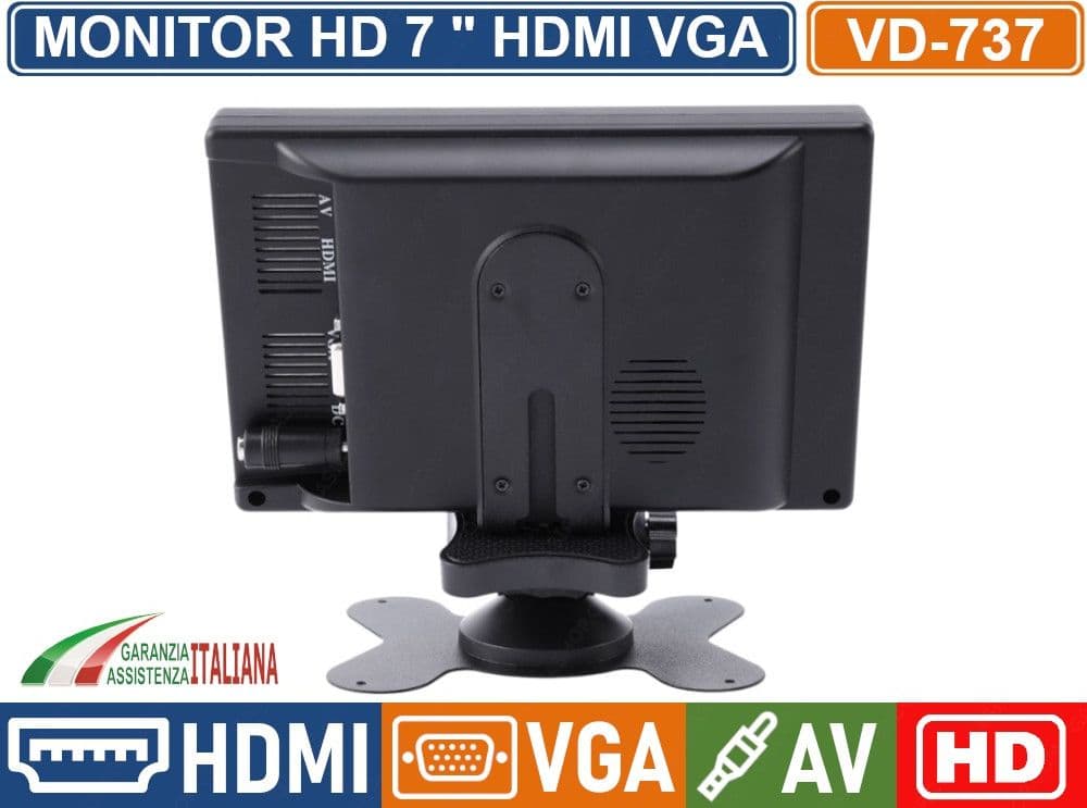 MONITOR TFT LED 7" POLLICI CON TELECOMANDO HDMI VGA DOPPIO INGRESSO VIDEO AV1 AV2 - 4