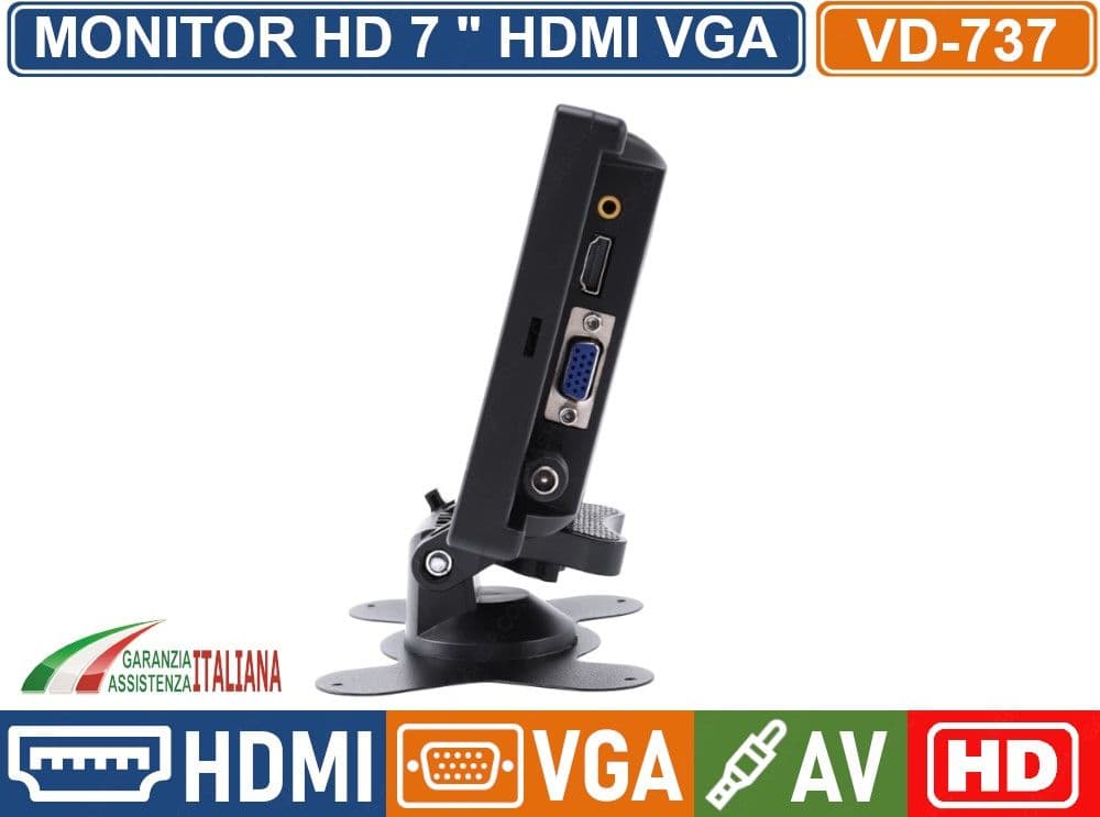 MONITOR TFT LED 7" POLLICI CON TELECOMANDO HDMI VGA DOPPIO INGRESSO VIDEO AV1 AV2 - 5