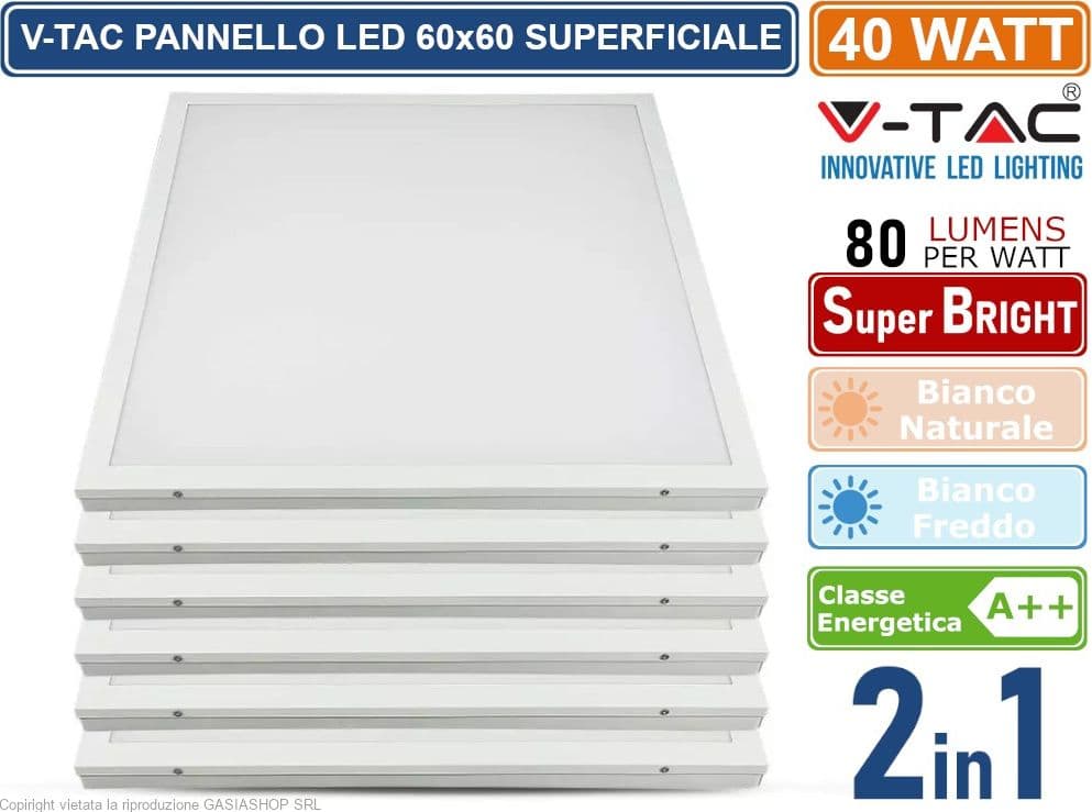 V-TAC VT-6142-1 6 PANNELLI LED A MONTAGGIO SUPERFICIALE O INCASSO 60X60 40W SMD CON DRIVER - SKU 64511 / 64521 - 2