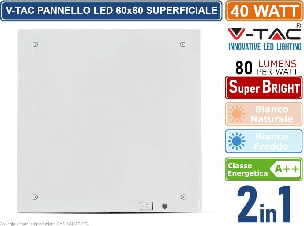 V-TAC VT-6142-1 6 PANNELLI LED A MONTAGGIO SUPERFICIALE O INCASSO 60X60 40W SMD CON DRIVER - SKU 64511 / 64521 - 4