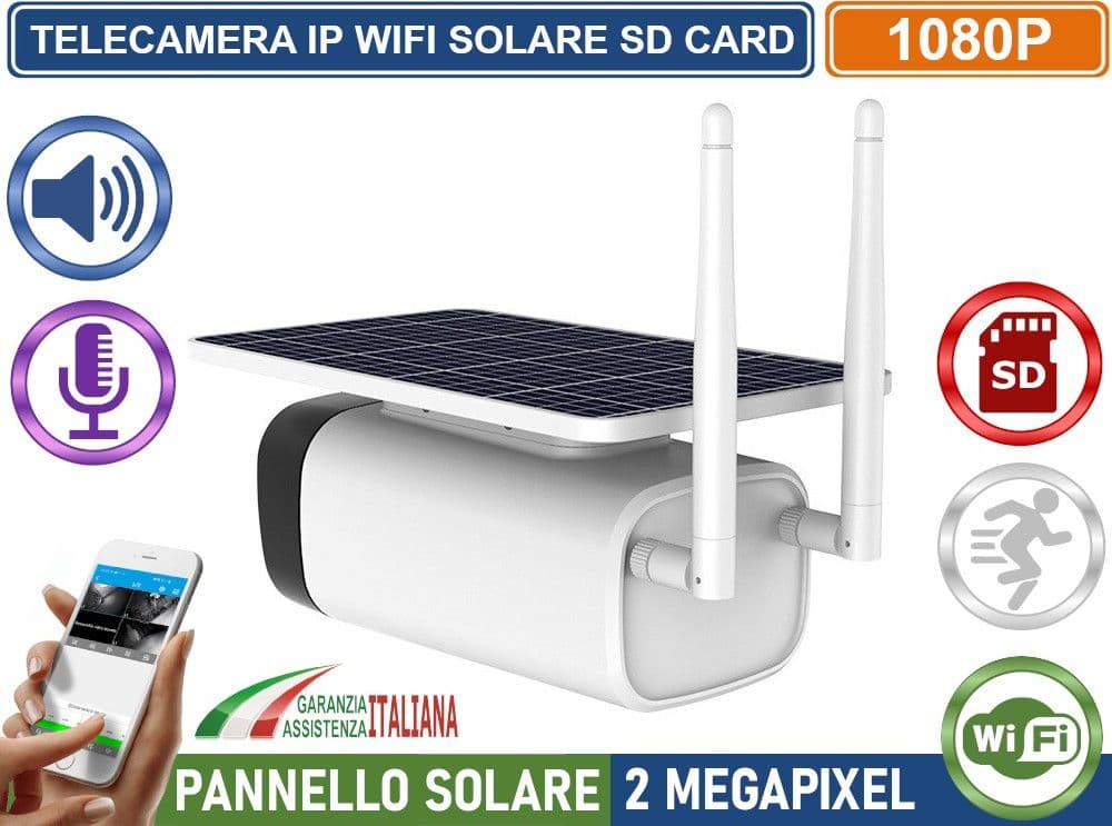 TELECAMERA IP WIFI 2MP CON PANNELLO SOLARE DA ESTERNO REGISTRA SU SD CARD AUDIO IP67 DOPPIA ANTENNA - 2