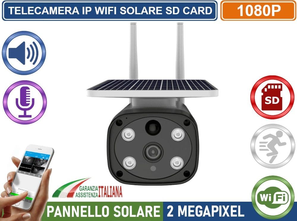 TELECAMERA IP WIFI 2MP CON PANNELLO SOLARE DA ESTERNO REGISTRA SU SD CARD AUDIO IP67 DOPPIA ANTENNA - 3