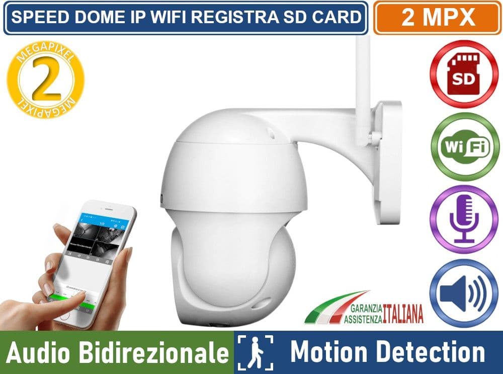 TELECAMERA WIFI IP MINI SPEED DOME DA ESTERNO IP66 2 MPX 1080P REGISTRA SU SD CARD ONVIF - 2