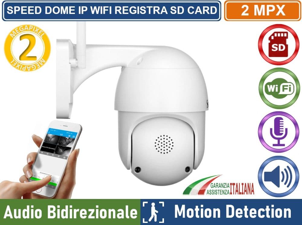 TELECAMERA WIFI IP MINI SPEED DOME DA ESTERNO IP66 2 MPX 1080P REGISTRA SU SD CARD ONVIF - 3