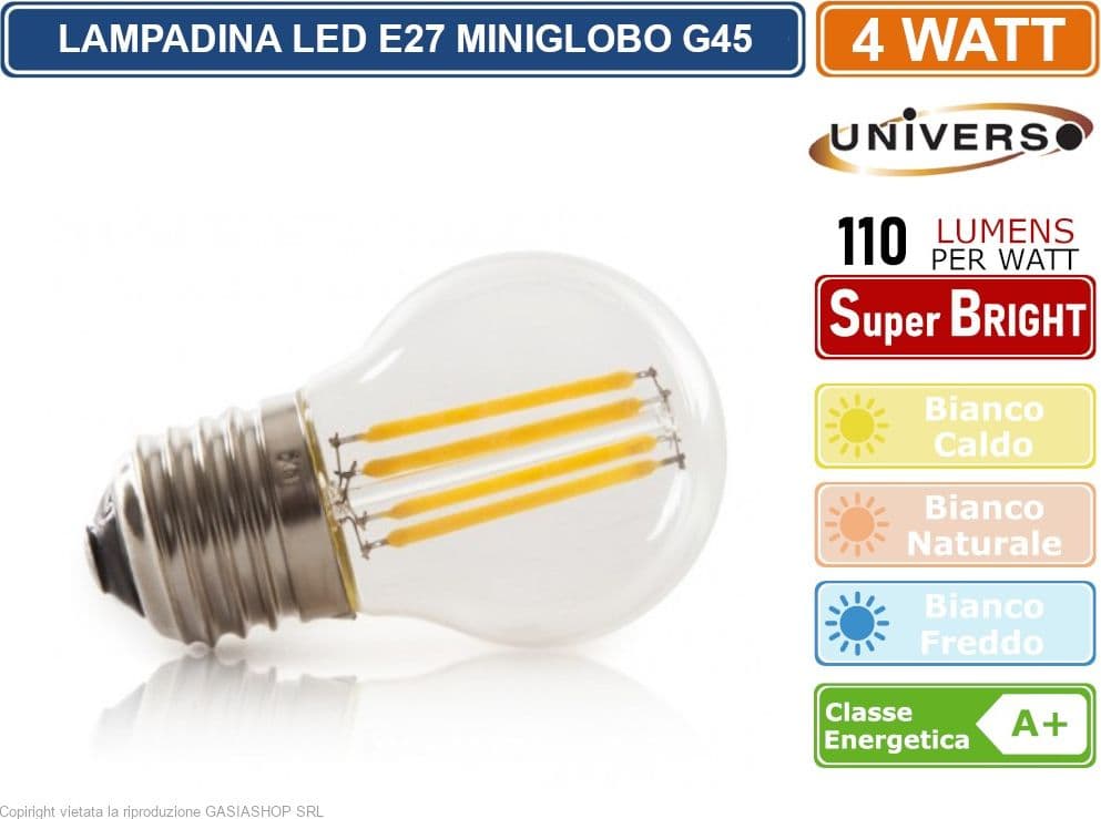 UNIVERSO LAMPADINA LED E27 4W MINIGLOBO G45 A FILAMENTO 440 LUMEN - 2
