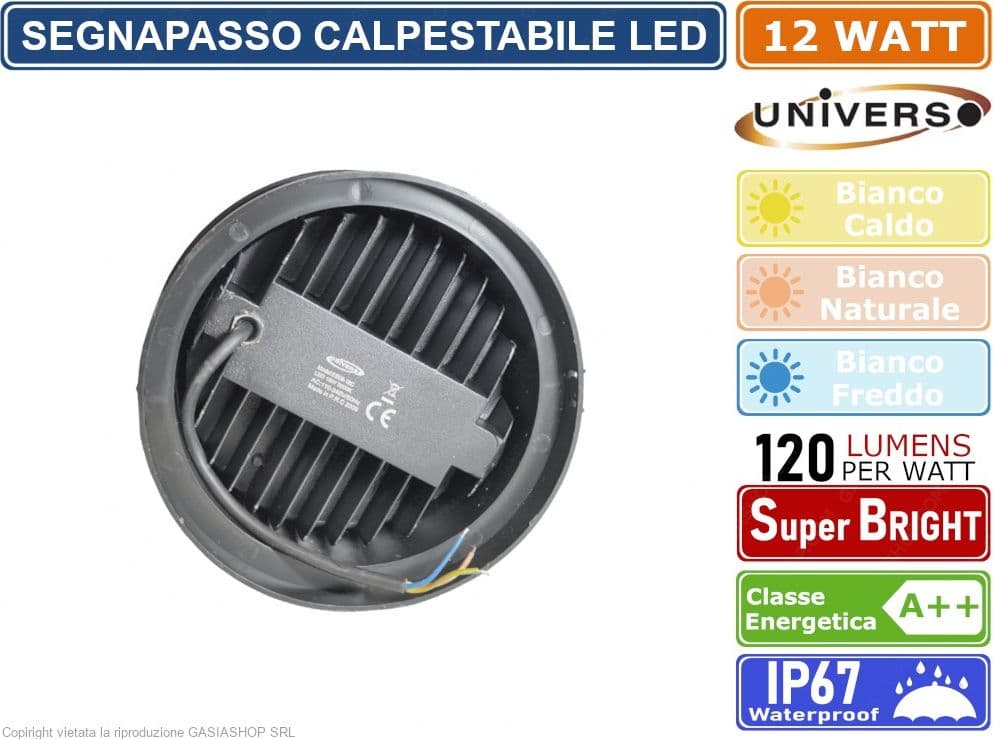 FARETTO SEGNAPASSO CALPESTABILE LED DA INTERRAMENTO 12W WATT SMD POWER LED DA ESTERNO IP67 - 3