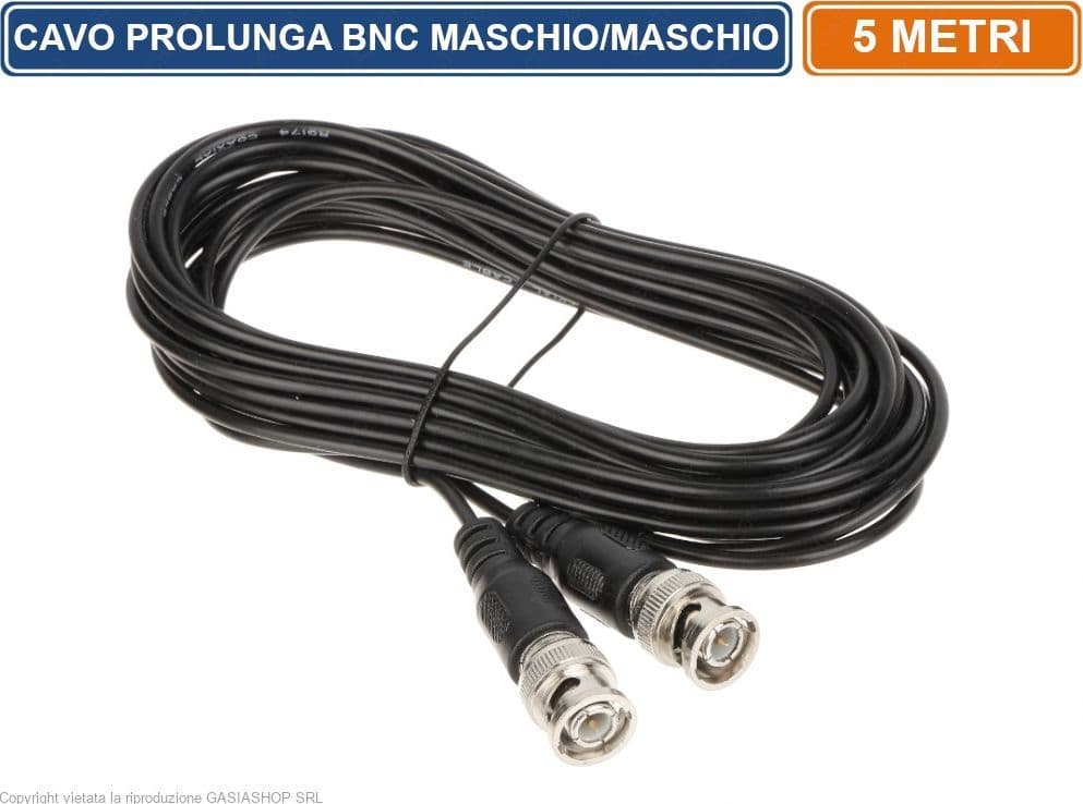CAVO PROLUNGA DI COLLEGAMENTO VIDEO CCTV BNC LUNGHEZZA 5 METRI MASCHIO-MASCHIO 75 Ohm - 3