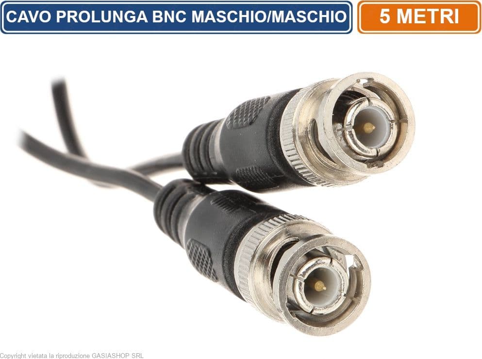 CAVO PROLUNGA DI COLLEGAMENTO VIDEO CCTV BNC LUNGHEZZA 5 METRI MASCHIO-MASCHIO 75 Ohm - 2