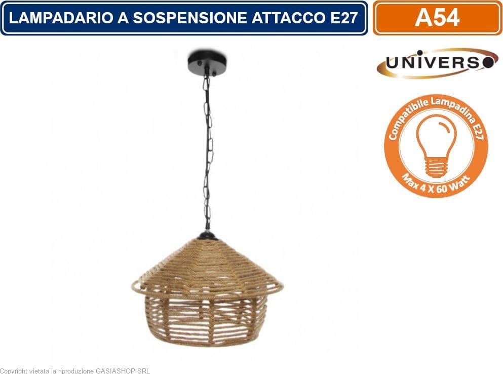 LAMPADARIO A SOSPENSIONE COUTRY RUSTICO IN CORDA  CANAPA CON ATTACCO E27 - 3