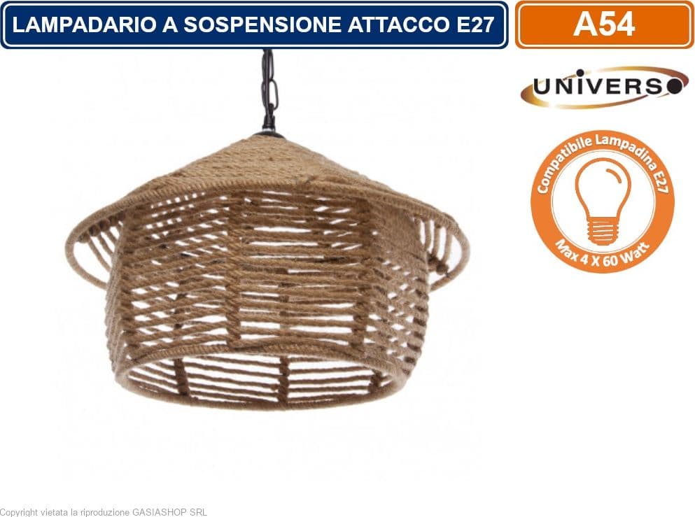 LAMPADARIO A SOSPENSIONE COUTRY RUSTICO IN CORDA  CANAPA CON ATTACCO E27 - 2