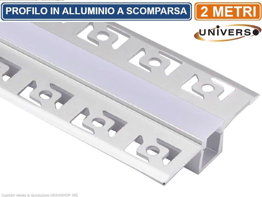PROFILO IN ALLUMINIO A SCOMPARSA PER STRISCE LED LUNGHEZZA 2 METRI