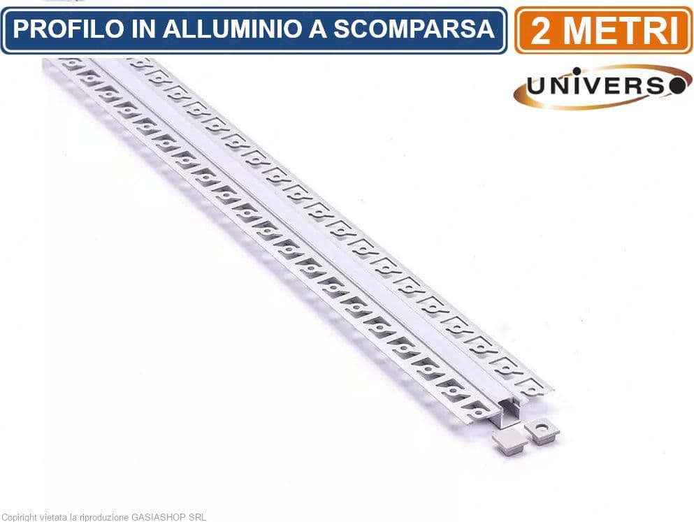 PROFILO IN ALLUMINIO A SCOMPARSA PER STRISCE LED LUNGHEZZA 2 METRI - 2