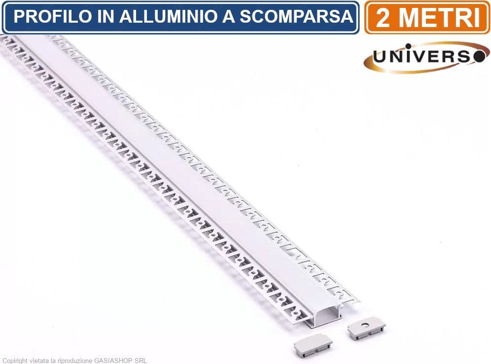 PROFILO IN ALLUMINIO A SCOMPARSA PER STRISCE LED LUNGHEZZA PROFILO 2 METRI - 2