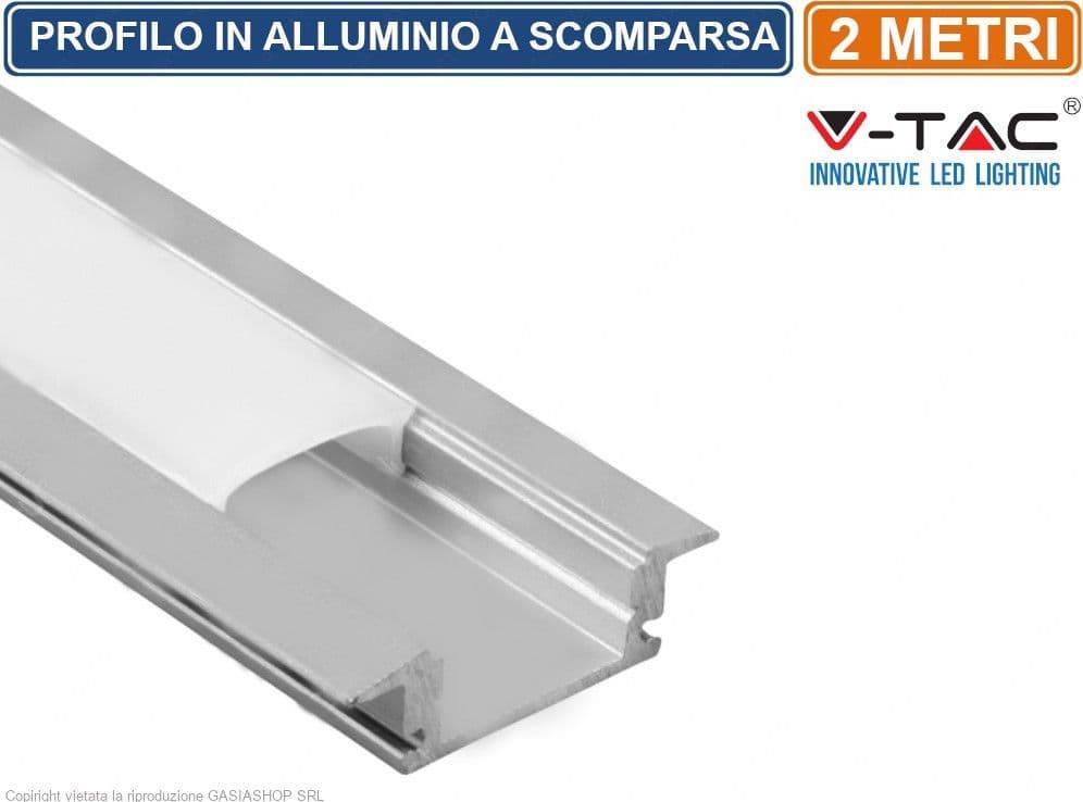 V-TAC VT-8106 PROFILO IN ALLUMINIO PER STRISCE LED - LUNGHEZZA 2 METRI - SKU 3350 - 3