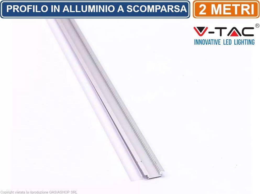 V-TAC VT-8106 PROFILO IN ALLUMINIO PER STRISCE LED - LUNGHEZZA 2 METRI - SKU 3350 - 2