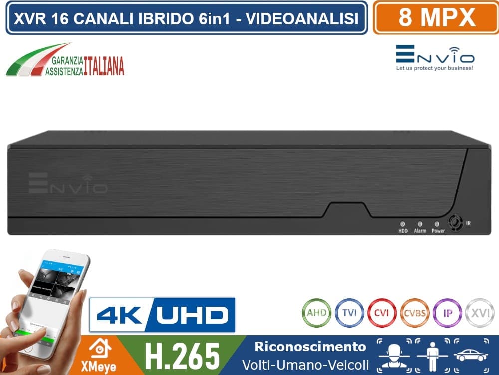 ENVIO AML2-816 DVR/XVR IBRIDO AI 16 CANALI 4K ULTRA HD 8MP 6 IN 1 HUMAN DETECT FACE RECOGNITION CLOUD P2P - 2