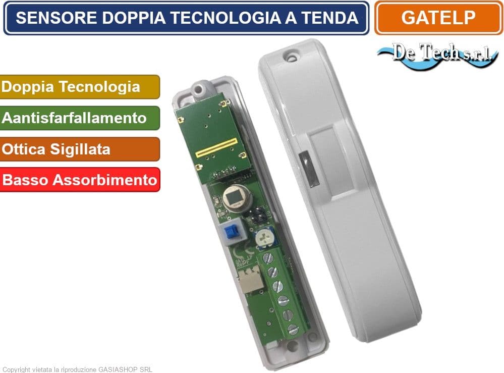 SENSORE RIVELATORE DOPPIA TECNOLOGIA  A TENDA ANTISFARFALLAMENTO BASSO ASSORBIMENTO - 2