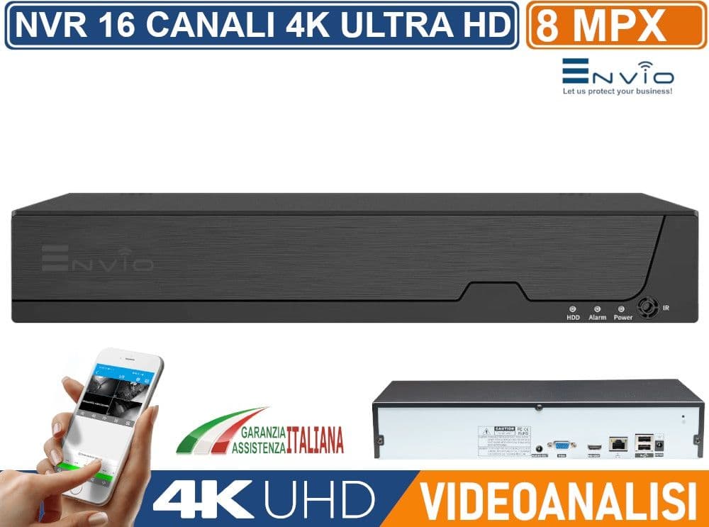 NETWORK VIDEO RECORDER NVR 16 CANALI 8MP 4K ULTRA HD ANALISI INTELLIGENTE P2P H.265AI - 2