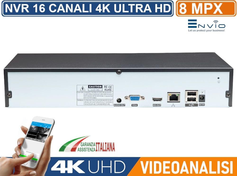 NETWORK VIDEO RECORDER NVR 16 CANALI 8MP 4K ULTRA HD ANALISI INTELLIGENTE P2P H.265AI - 3