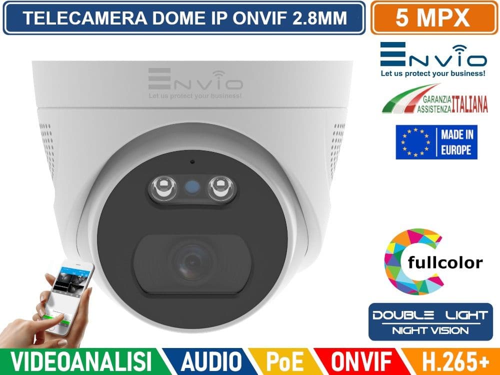TELECAMERA DOME IP DOUBLE LIGHT FULL COLOR 5M POE ONVIF H.265+ VISIONE NOTTURNA A COLORI E SU ALLARME AUDIO BIDIREZIONALE ANALISI VIDEO - 2