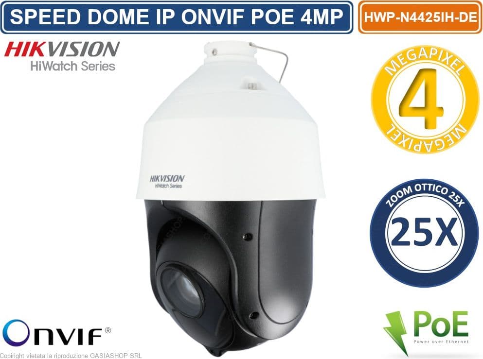 HIKVISION HWP-N4425IH-DE HIWATCH SERIES TELECAMERA SPEED DOME IP PTZ 4MP MOTORIZZATA 25X 4.8~120MM POE+ OSD WDR IP66 - 2