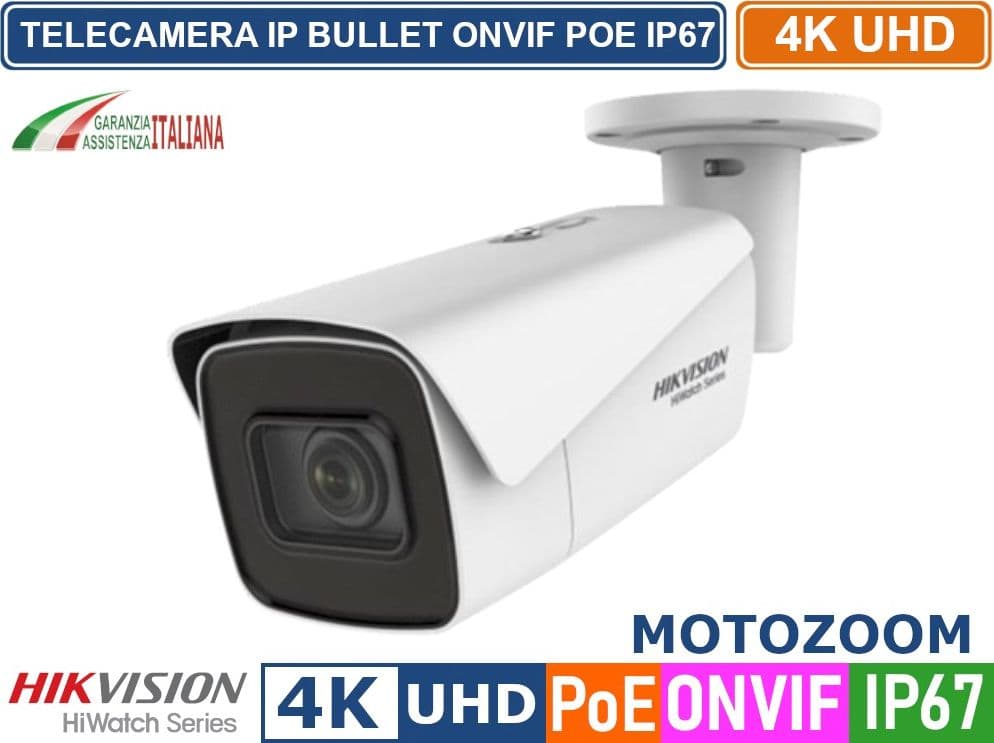 HIKVISION TELECAMERA BULLET IP 8MP 4K ULTRA HD MOTOZOOM ONVIF POE H.265+ SD CARD IP67