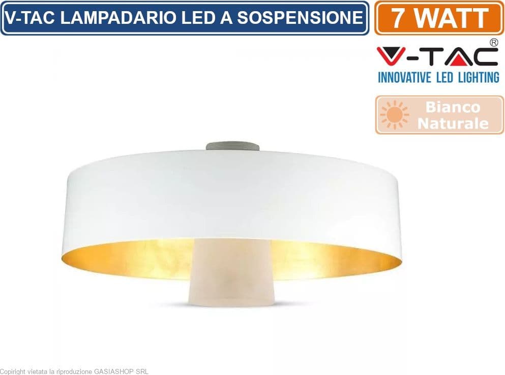V-TAC VT-7666 LAMPADARIO A SOSPENSIONE LED 7W CAMPANA COLORE BIANCO - SKU 3933 - 2