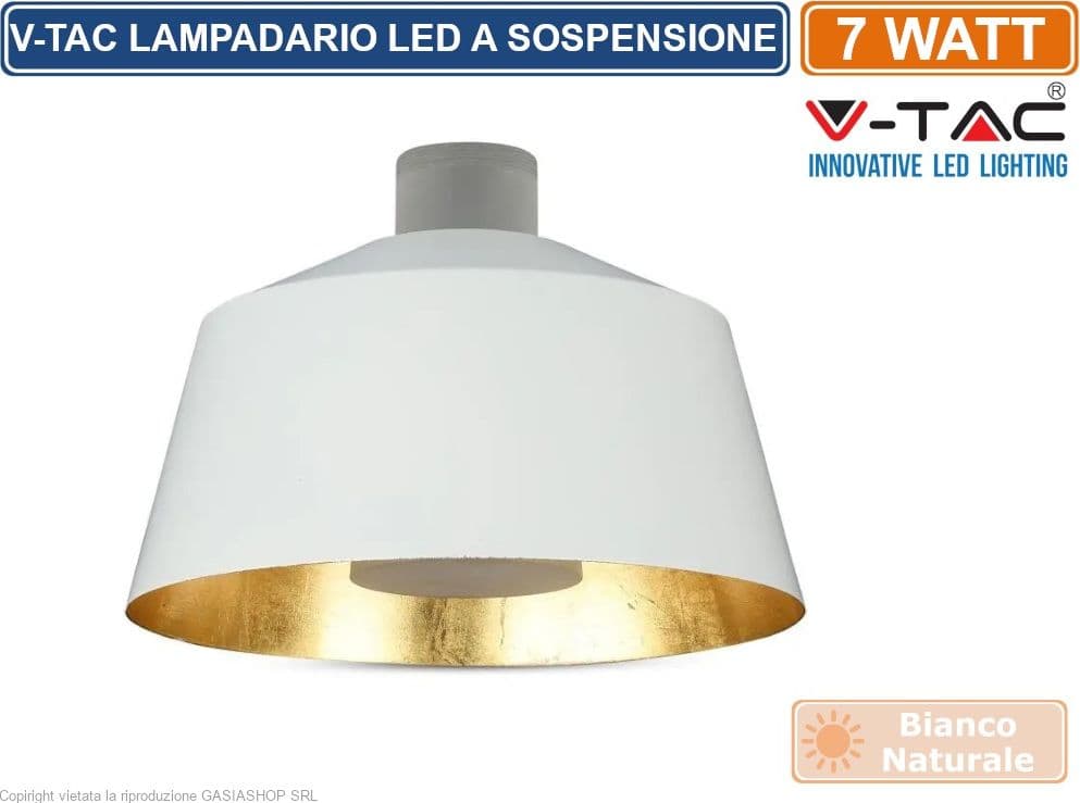 V-TAC VT-7444 LAMPADARIO A SOSPENSIONE LED 7W CAMPANA COLORE BIANCO - SKU 3931 - 2